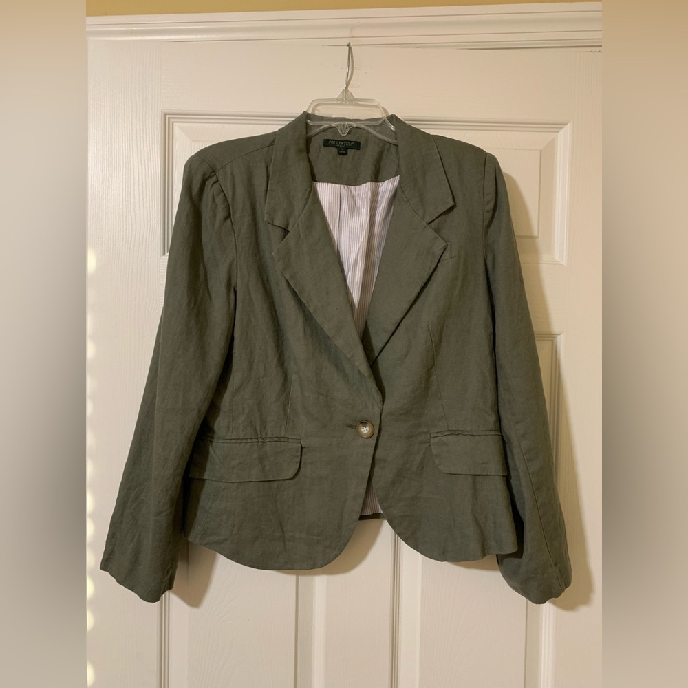 For Cynthia 100% Linen Blazer Suit Jacket, Green